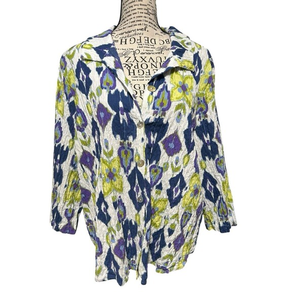 Habitat Purple linen button up floral blouse 3/4 Sleeves Coastal Grandma Hipster - Picture 1 of 7